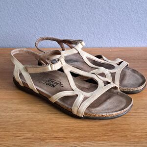 Naot Dorith Women’s 37 US 6-6.5 Gold Leather Strappy Flat Sandals Elegant Shoes